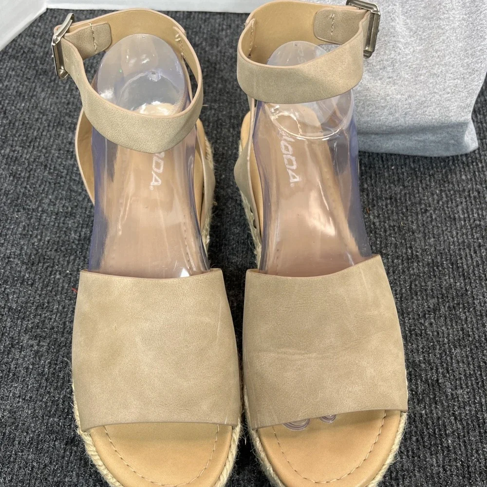 Soda Topic Espadrille Platform Sandal Women 8.5 Tan Boho Woven Ankle Strap